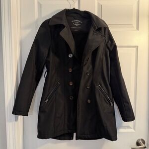 Sebby Collection Trench Coat Black Medium Water Resistant Minimalist Work Office